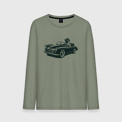 Мужской лонгслив Мопс на ретро автомобиле