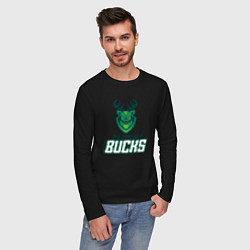 Лонгслив хлопковый мужской Milwaukee Bucks NBA, цвет: черный — фото 2