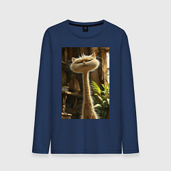 Лонгслив хлопковый мужской Кот с длинной шеей, цвет: тёмно-синий