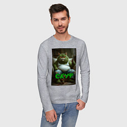 Лонгслив хлопковый мужской Кот скуф, цвет: меланж — фото 2