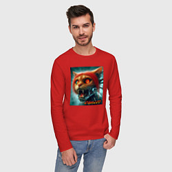 Лонгслив хлопковый мужской Super cyber red cat - ai art fantasy, цвет: красный — фото 2