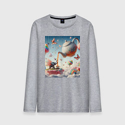 Лонгслив хлопковый мужской Чаепитие крылатого слона - психоделика, цвет: меланж