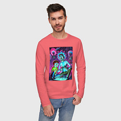 Лонгслив хлопковый мужской Рик и Морти изучают инопланетное насекомое, цвет: коралловый — фото 2