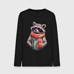 Мужской лонгслив Модный енот в очках и шарфе