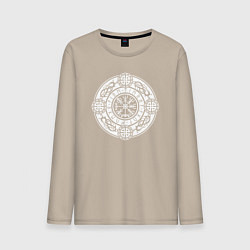 Лонгслив хлопковый мужской Компас вегвизир и узлы защиты воина, цвет: миндальный