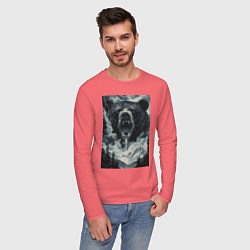 Лонгслив хлопковый мужской Медведь с оскаленной пастью, цвет: коралловый — фото 2