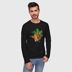 Лонгслив хлопковый мужской Новогодний букет, цвет: черный — фото 2