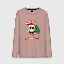 Лонгслив хлопковый мужской Дед мороз поздравляет с новым годом, цвет: пыльно-розовый