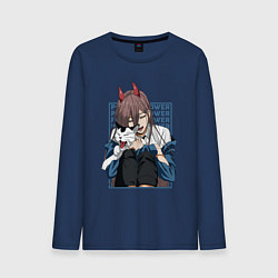 Лонгслив хлопковый мужской Человек-бензопила Пауэр и кошка, цвет: тёмно-синий