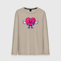 Лонгслив хлопковый мужской Сердечко с сердечком, цвет: миндальный