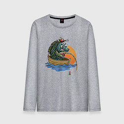 Мужской лонгслив Увлеченная рыба-рыбак ловит рыбу удочкой