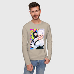 Лонгслив хлопковый мужской Дандадан: Бабка Момо, цвет: миндальный — фото 2