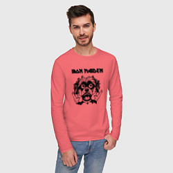 Лонгслив хлопковый мужской Iron Maiden - rock dog, цвет: коралловый — фото 2