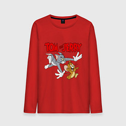 Лонгслив хлопковый мужской Том и Джерри - погоня, цвет: красный