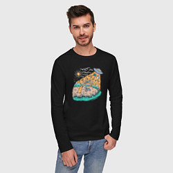 Лонгслив хлопковый мужской НЛО на пляже, цвет: черный — фото 2
