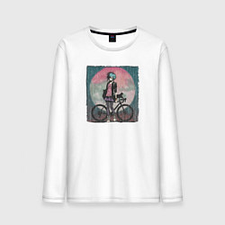 Лонгслив хлопковый мужской Девочка эмо анархистка с велосипедом - дождь и кош, цвет: белый