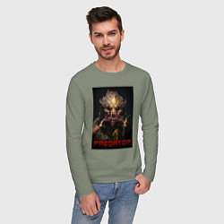 Лонгслив хлопковый мужской Хищник - рык, цвет: авокадо — фото 2