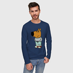 Лонгслив хлопковый мужской Capybara - chill guy meme, цвет: тёмно-синий — фото 2
