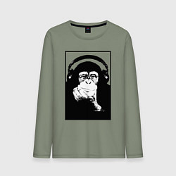 Лонгслив хлопковый мужской Monkey in the headphones, цвет: авокадо