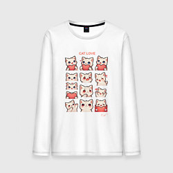 Лонгслив хлопковый мужской Котики влюблённые и сердечки, цвет: белый