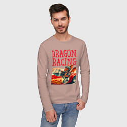 Лонгслив хлопковый мужской Dragon cool racer - ai art, цвет: пыльно-розовый — фото 2