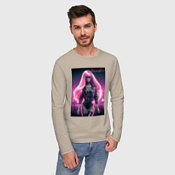 Лонгслив хлопковый мужской Sexy Barbie - ai art, цвет: миндальный — фото 2