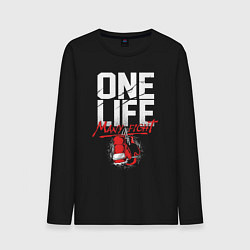 Лонгслив хлопковый мужской One life many fight, цвет: черный