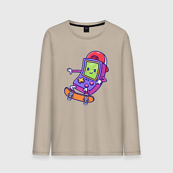 Лонгслив хлопковый мужской Тетрис на скейте, цвет: миндальный