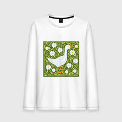 Лонгслив хлопковый мужской Гусь в ромашках, цвет: белый