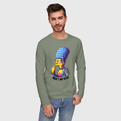Лонгслив хлопковый мужской Marge Simpson - punks not dead motto, цвет: авокадо — фото 2