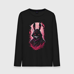 Лонгслив хлопковый мужской Кролик самурай, цвет: черный