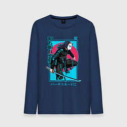 Лонгслив хлопковый мужской Томиока в маске, цвет: тёмно-синий