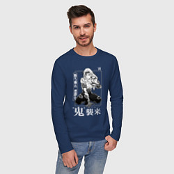 Лонгслив хлопковый мужской Кокушибо - демон двадцати лун, цвет: тёмно-синий — фото 2