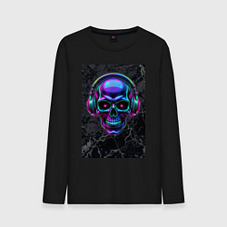 Мужской лонгслив Неоновый череп в наушниках