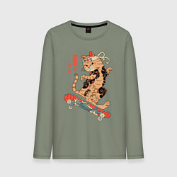 Мужской лонгслив Кот самурай - скейтбордист