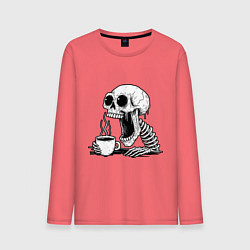 Лонгслив хлопковый мужской Skeleton with coffee, цвет: коралловый
