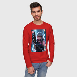 Лонгслив хлопковый мужской Наемник в стиле Cyberpunk, цвет: красный — фото 2