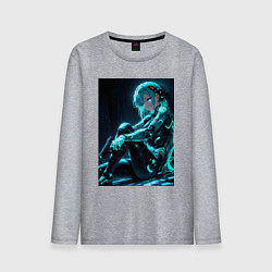 Лонгслив хлопковый мужской Девушка киборг в стиле Cyberpunk, цвет: меланж