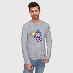 Лонгслив хлопковый мужской Белочка в космосе, цвет: меланж — фото 2