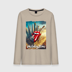Лонгслив хлопковый мужской Rolling Stones - logo-guitar, цвет: миндальный