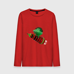 Мужской лонгслив Зеленый монстр на красной ракете
