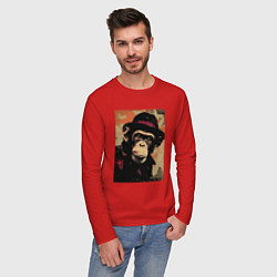 Лонгслив хлопковый мужской Обезьянка детектив в шляпе, цвет: красный — фото 2