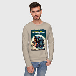 Лонгслив хлопковый мужской Волки Роллинг Стоунз - фантазия, цвет: миндальный — фото 2