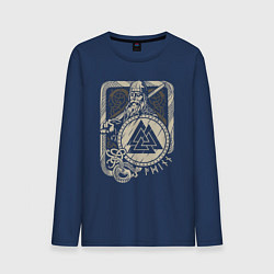 Лонгслив хлопковый мужской Воин с щитом и мечом, цвет: тёмно-синий