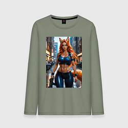 Лонгслив хлопковый мужской Рыжая лиса-полицейский, цвет: авокадо