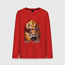 Лонгслив хлопковый мужской Дева в тени тигра, цвет: красный