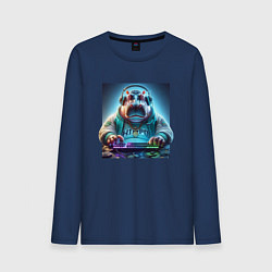 Лонгслив хлопковый мужской Hippo - esports player, цвет: тёмно-синий