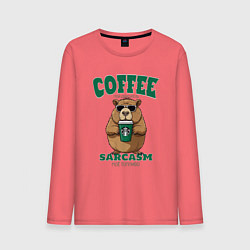 Лонгслив хлопковый мужской Капибара с кофе на сарказме, цвет: коралловый