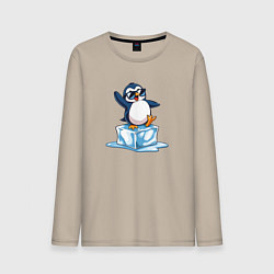 Лонгслив хлопковый мужской Пингвин на льдине, цвет: миндальный