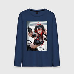 Лонгслив хлопковый мужской Девушка-демон с пистолетом, цвет: тёмно-синий